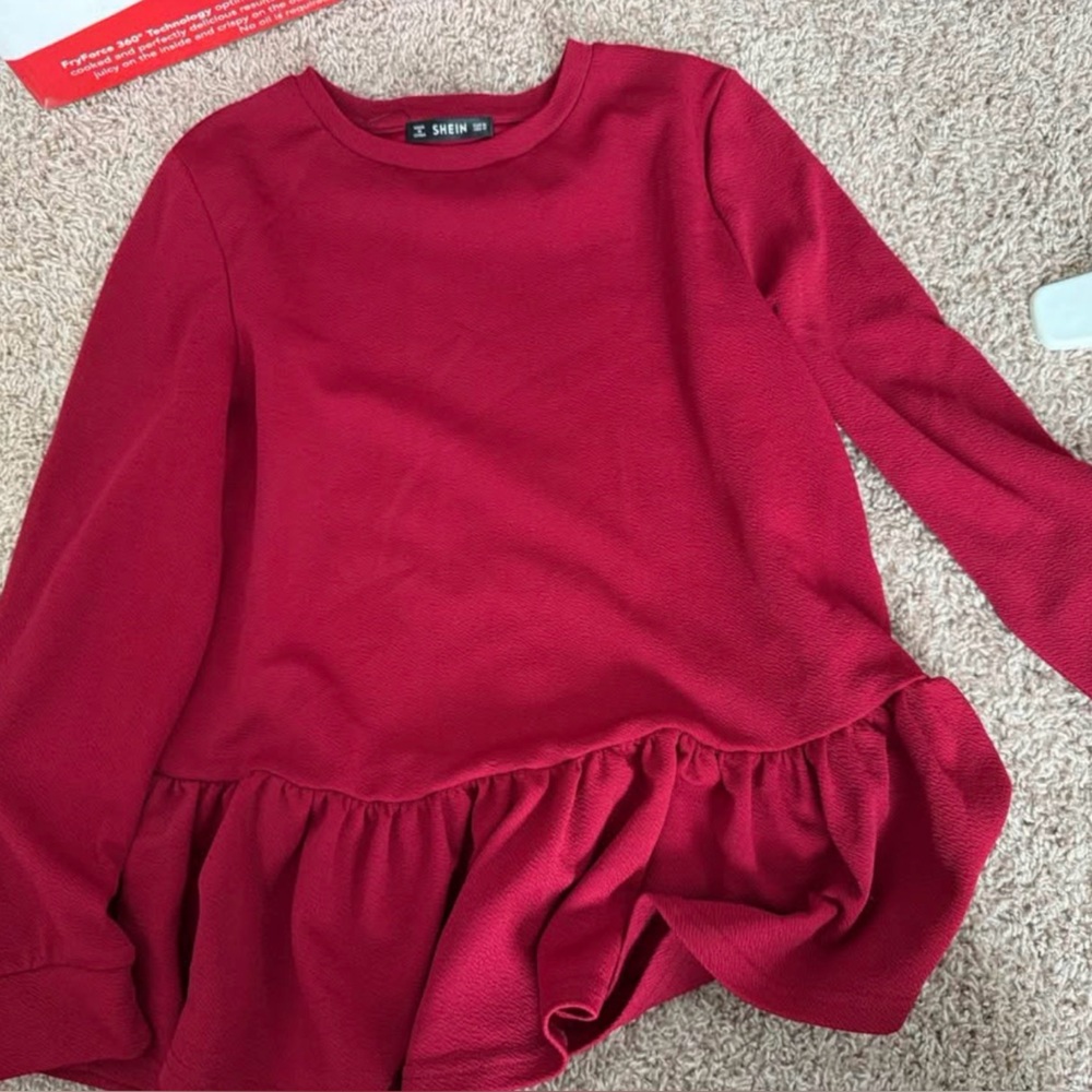 SHEIN Cherry Red Long Sleeve Ruffle Top